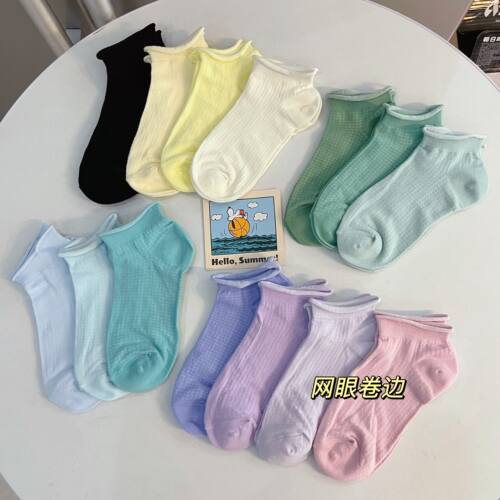 短筒袜女卷边夏季彩色糖果色