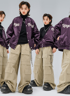 街舞紫色棒球服春季儿童演出服嘻哈少儿HIPHOP男童潮服表演服套装