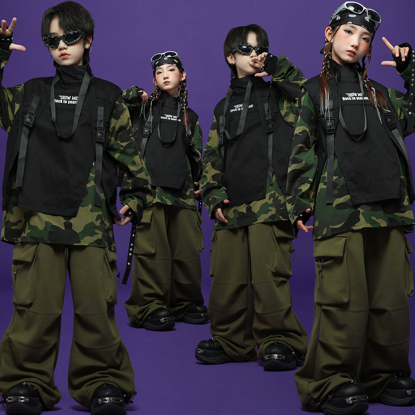 机能风少儿迷彩潮酷街舞演出服