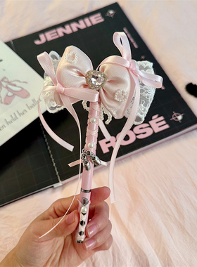 原创设计少女心芭蕾舞风蕾丝蝴蝶结飘带黑色书写手作中性笔送笔芯