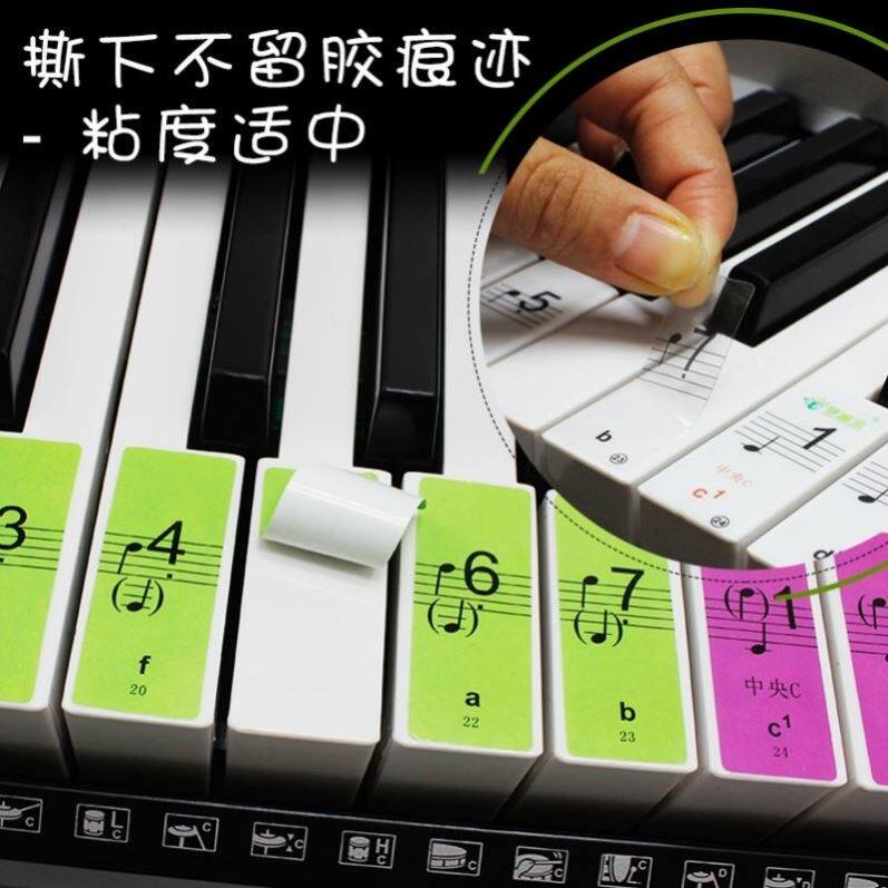 五线谱自学钢琴键盘贴纸透明贴膜电子琴彩色61辅助88配件音符贴纸