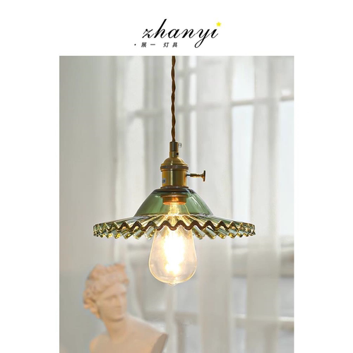 北欧餐厅灯日式复古怀旧黄铜玻璃吊灯民宿玄关入户餐桌吧台灯具