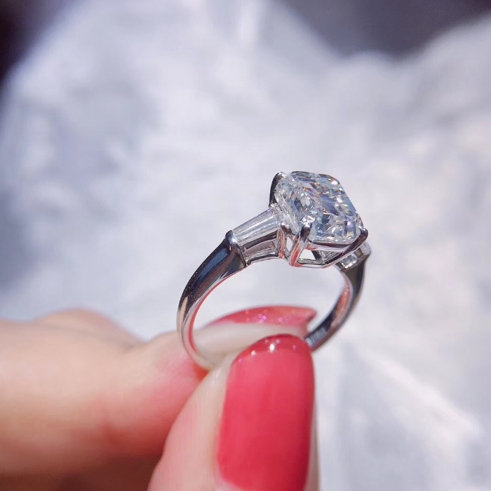 定制婚礼结婚18k铂金钻石戒指3克拉祖母绿奢华气质超大女戒包邮