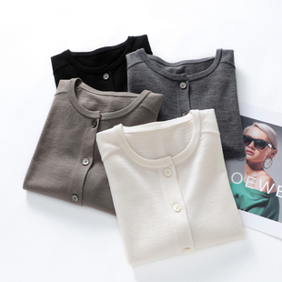 超细精纺扬子纱纯羊毛开衫女圆领宽松百搭毛衣外套时尚显瘦针织衫