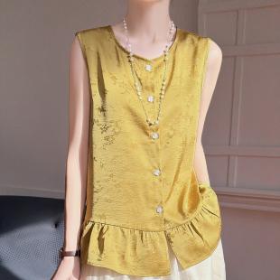 荷叶边马甲衬衫 背心气质小衫 坎肩女夏新款 国风提花无袖 新中式 法式