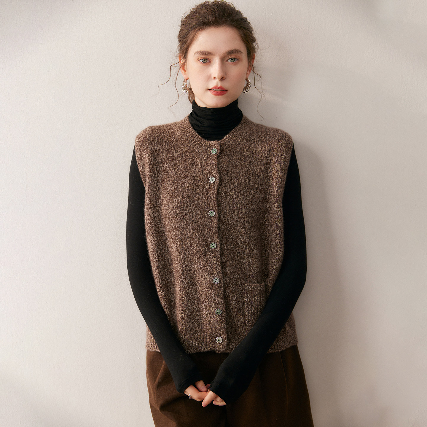 花纱丝山羊绒针织开衫马甲女圆领纽扣坎肩25秋冬新款百搭外套马夹,女装/女士精品,毛针织衫,淘宝优惠券,粉丝福利购,淘宝优惠卷