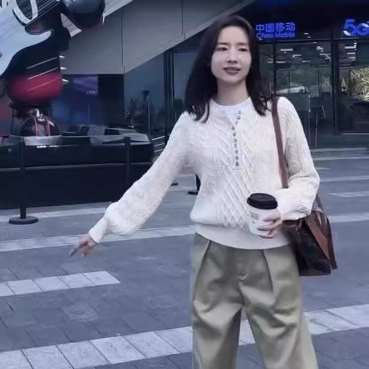 懂洁同款加厚绞花山羊绒衫女圆领复古麻花套头针织毛衣宽松打底衫