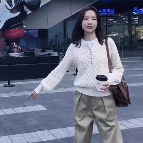 懂洁同款加厚绞花山羊绒衫女圆领复古麻花套头针织毛衣宽松打底衫