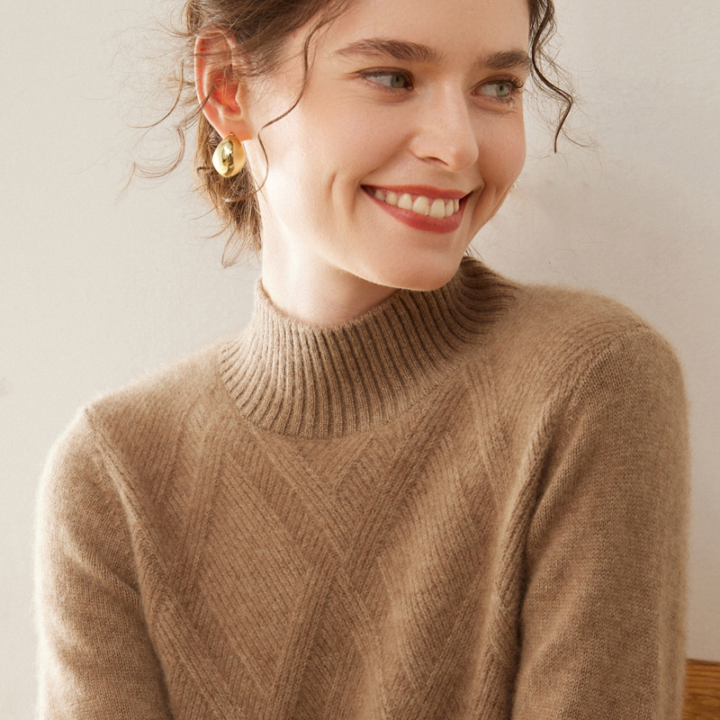 重磅加厚羊绒衫女半高领套头纯色宽松软糯加厚羊毛衫针织打底毛衣