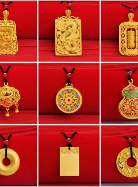 国潮沙金吊坠项链龙牌佛牌黄金色多款手工编织抖音小红书同款