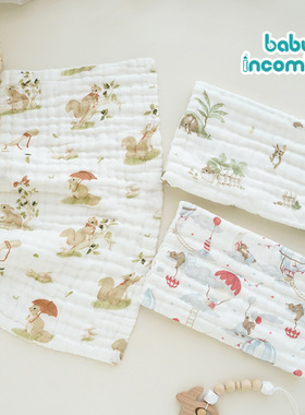 baby incoming卡通六层泡泡纱布童巾婴儿洗脸巾宝宝擦脸巾口水巾