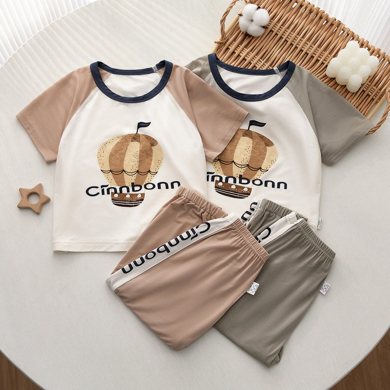 呈堡儿童夏季套装婴儿薄款短袖男女童分体空调服两件套T恤长裤