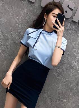 春夏新款衬衫套裙空姐职业套装女装空乘制服衬衣酒店管理洋气工装