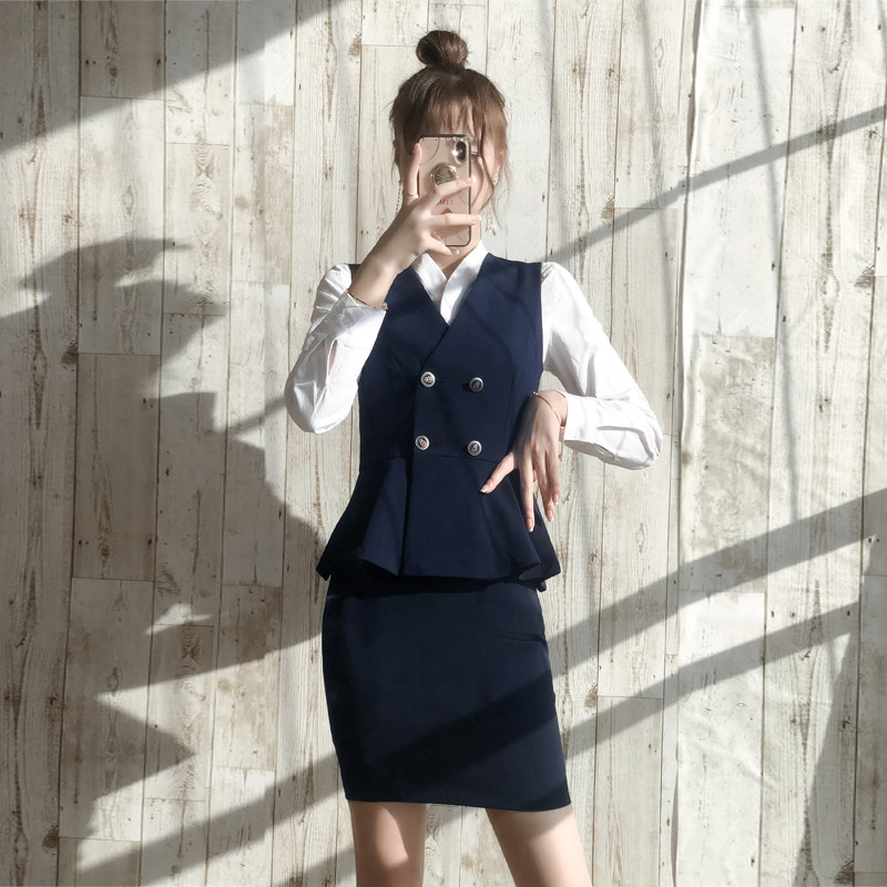 西装蓝色马甲春秋女外搭职业套装工作服时尚洋气2025新款商务正装