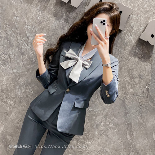 职场秋装新款房地产销售工作服套装裤女公务员正装三件套职业工装