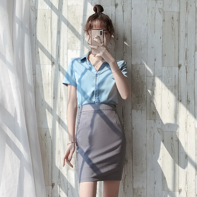 衬衫设计感高级别致上衣职业通勤正装V领工作服20247新款短袖衬衣