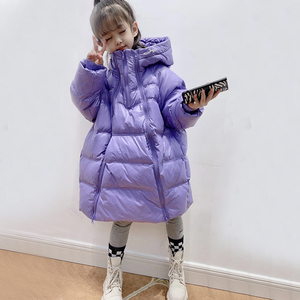 儿童宽松双拉链羽绒服2023冬装女童洋气网红白鸭绒中长款保暖外套