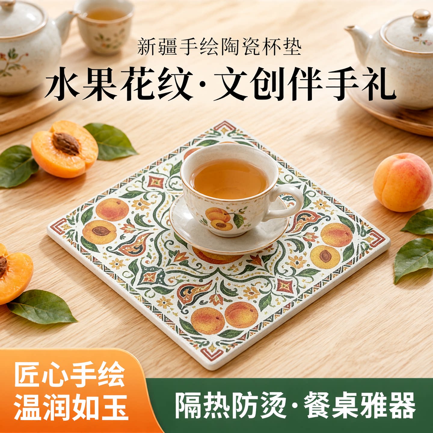 新疆手绘陶瓷杯垫隔热防烫