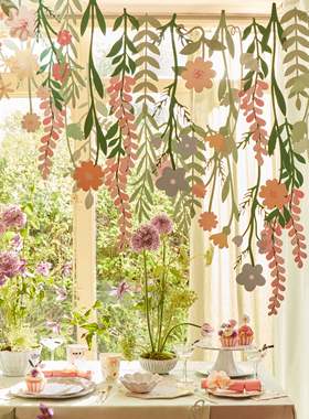 birthday banner生日拉旗装饰用品房间春季吊饰花朵叶子派对布置