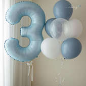 ins婴儿蓝蝴蝶结生日数字气球儿童奶油系派对装 饰布置拍照道具