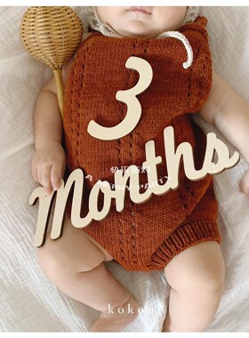 小红书木质英文months days12个月百天满月周岁成长记录拍照道具