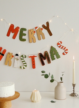 韩国ins风圣诞字母拉花彩旗christmas banner布置背景墙装饰派对