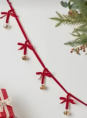 ins植绒春节新年节日蝴蝶结串松树装饰拉花铃铛婚礼布置道具