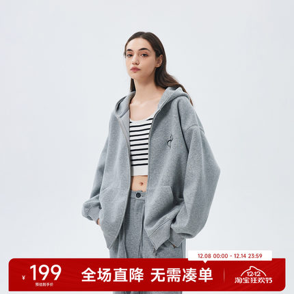 CH花灰色开衫连帽卫衣男休闲秋季情侣装拉链外套美式宽松潮牌上衣