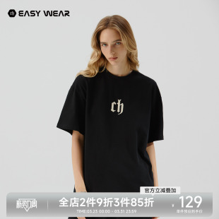 T恤男复古印花宽松男士 男生夏装 夏季 纯棉半袖 上衣 新款 CH黑色短袖