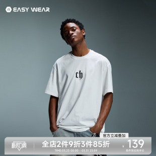 情侣半袖 男生上衣美式 t恤男运动休闲宽松夏季 CH字母印花白色短袖