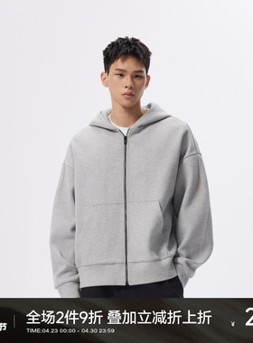 CH灰色开衫卫衣男春夏款新休闲连帽拉链外套美式宽松复古情侣帽衫