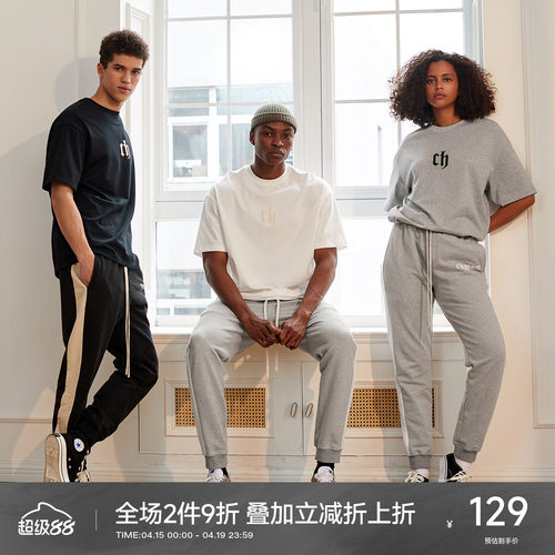 CH黑色短袖T恤男复古印花宽松男士夏季新款纯棉半袖男生夏装上衣