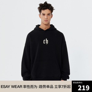 CHINISM CH连帽卫衣男潮牌春秋宽松情侣套头帽衫简约宽松休闲上衣