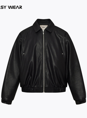 CH丨黑色环保PU皮机车夹克男秋季新短款美式潮牌夹棉翻领休闲外套