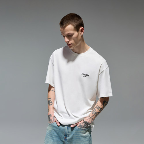 CH美式短袖T恤男夏季潮牌纯棉印花纯色简约基础黑色男生宽松半袖