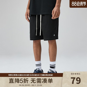 CHINISM黑色梭织运动短裤男夏季美式潮牌高街宽松休闲五分裤子