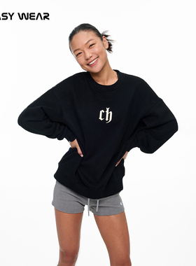 CH丨灰色圆领卫衣男秋美式潮牌套头印花长袖休闲宽松情侣无帽上衣