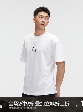 CH字母印花白色短袖t恤男运动休闲宽松夏季男生上衣美式情侣半袖