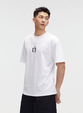 CH字母印花白色短袖t恤男运动休闲宽松夏季男生上衣美式情侣半袖