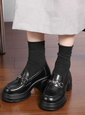 浦发防滑软厚底高跟单鞋2025秋新款小皮鞋55081软哑光皮方头女鞋