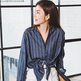 许路儿 R191028 质感直条纹宽松衬衫棉麻(2色)