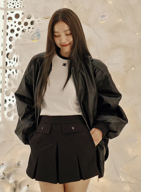 许路儿LUREHSU正品代购R232034羊毛黑色口袋飾百摺裤裙高腰短裙