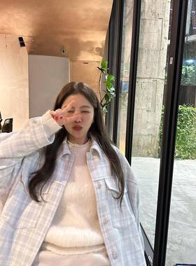 许路儿LUREHSU正品代购R222188  格子衬衫式外套毛呢羊毛外衣