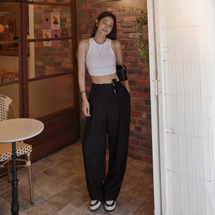 许路儿LUREHSU正品代购R231128高腰率性扣饰休闲西裝长裤直筒