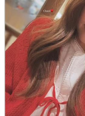 许路儿LUREHSU正品代购R242042紅色镂空针织罩衫正红色披肩短上衣