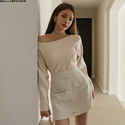 AIRSPACE针织斜肩套头长袖毛衣