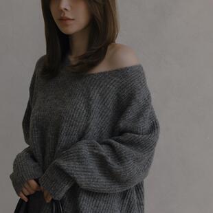 LOVFEE代购2510037羊毛V领宽松针织上衣v领毛衣oversize