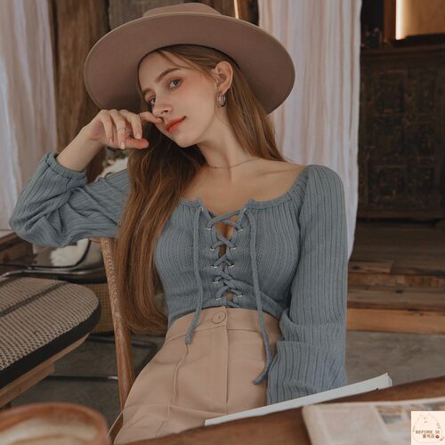 AIRSPACE棉绑带v领性感春夏上衣