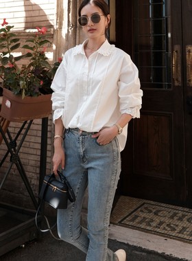 JNFR by Jennifer 白色长袖公主通勤利落女士洋气花边蕾丝衬衫