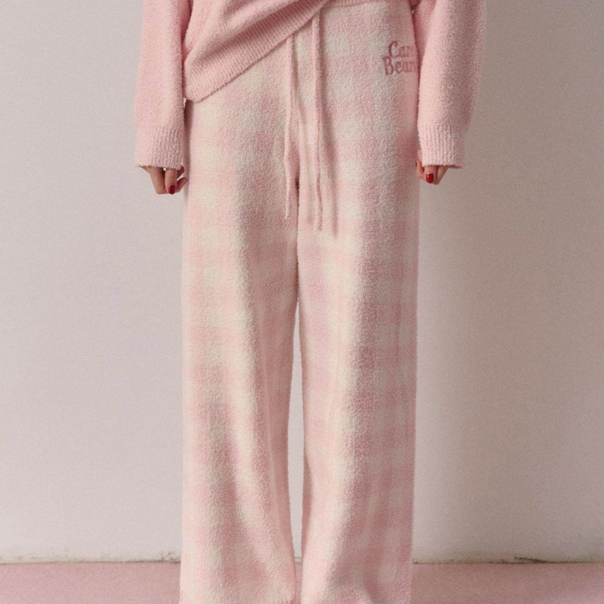PAZZO正品代购CARE BEARS PA1B00202 格纹刺绣珊瑚绒抽绳长裤